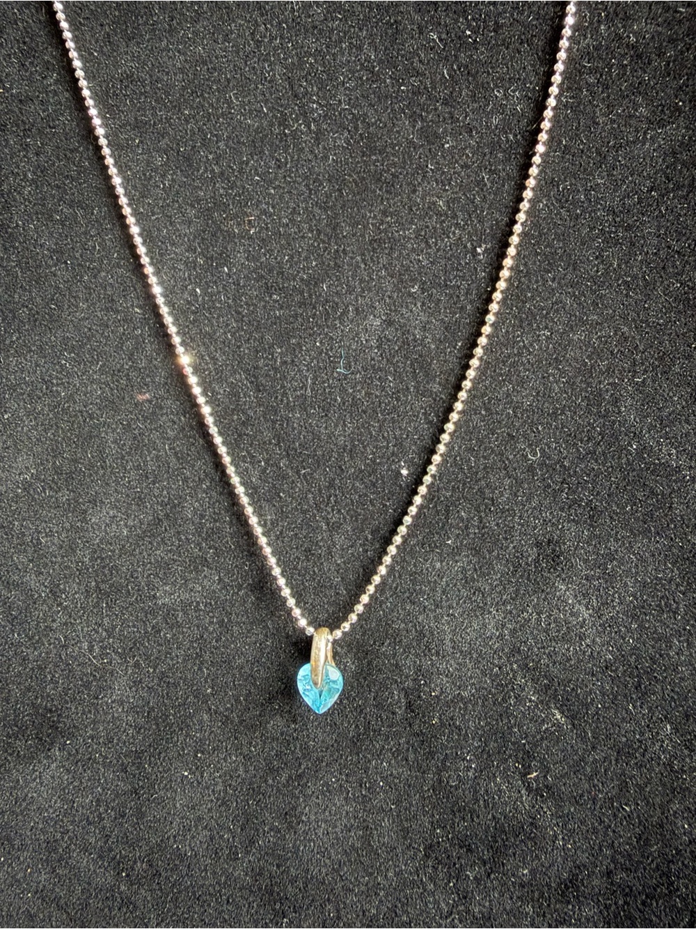 925 Sterling Silver Aquam Blue Heart Pendant Necklace 17” Dainty